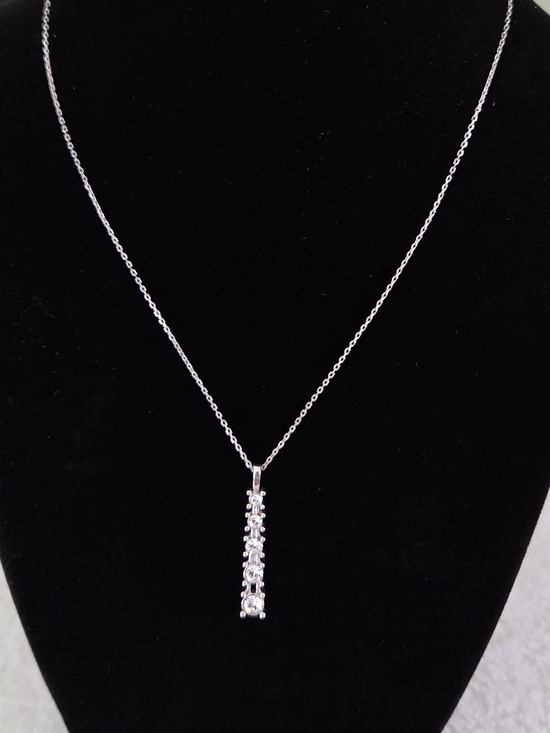 Jewelry - Sterling Bar Pendant Necklace with Vertical CZ Accents - Silver